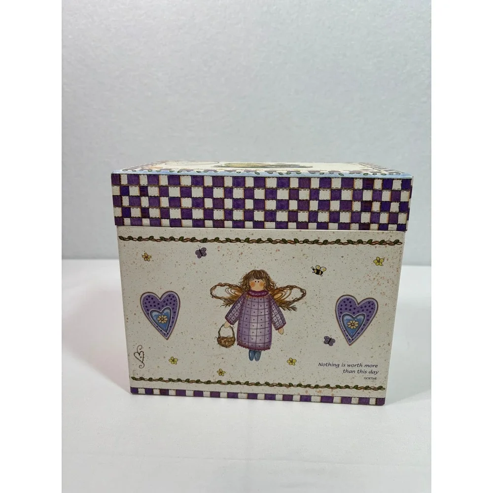 Joy Marie Greeting‎ Card Organizer Box Purple Checkered Cottagecore Angel Floral